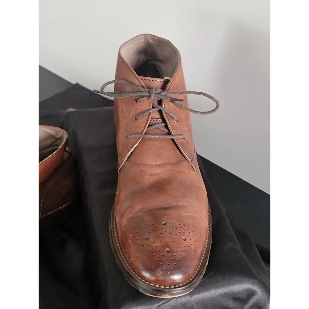 Johnston & Murphy Mens Tan Brown Leather Wingtip Brogue Chukka Boots 9.5M